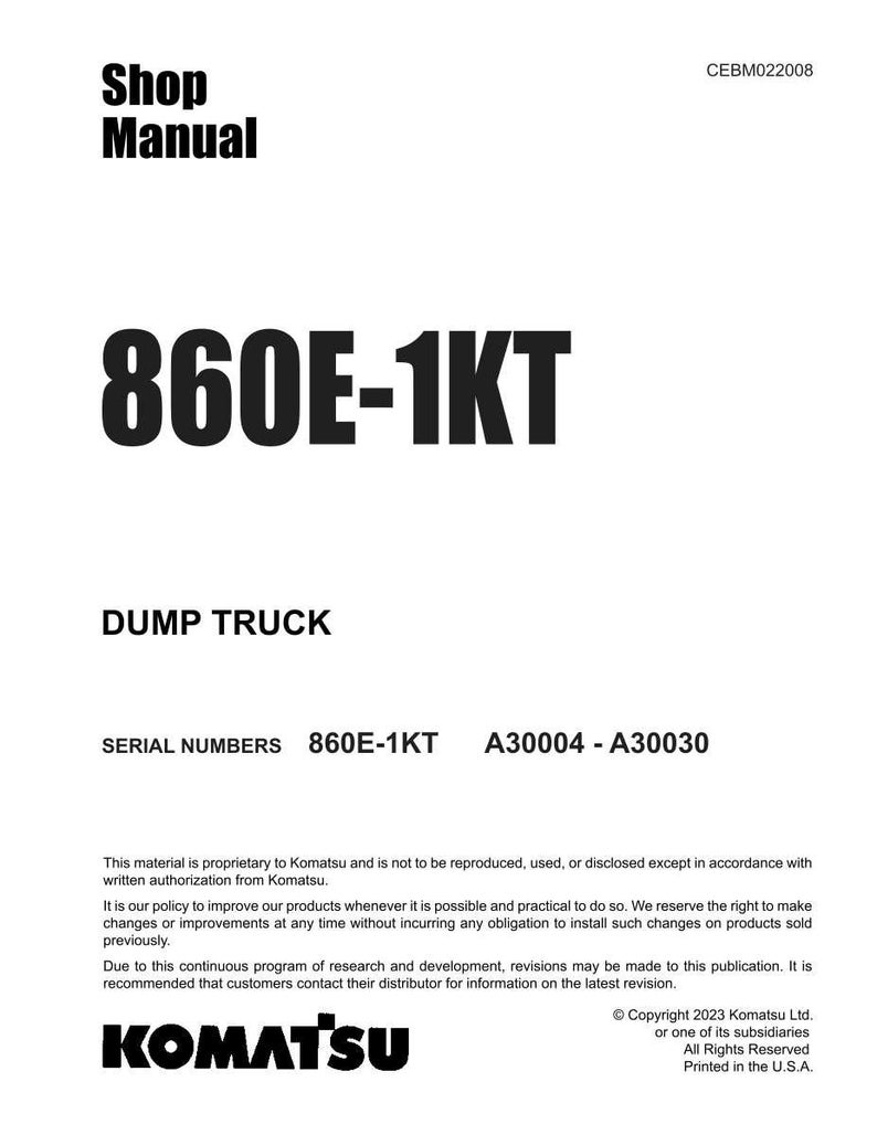 Komatsu 860E-1KT Dump Truck Servicemanual Reparation Verkstad PDF Ladda ner bild 3