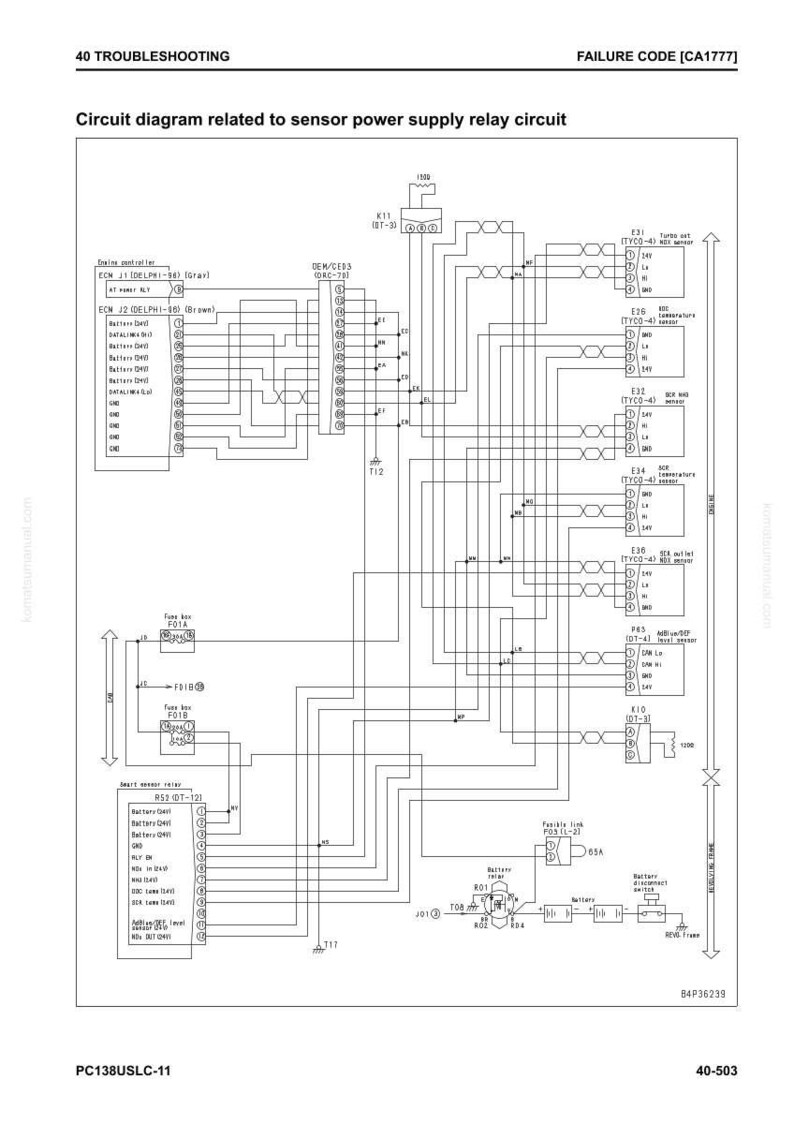 May include: A detailed circuit diagram related to a sensor power supply relay circuit. The diagram includes various components, labeled with text and symbols, and is rendered in black and white.