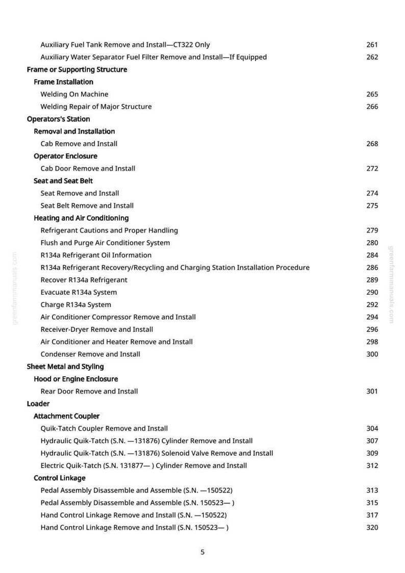May include: A white page with a detailed table of contents from a manual. The text includes sections on vehicle maintenance, such as air conditioning, seat belts, and engine components. Page numbers are listed on the right.