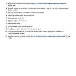 Puede incluir: Una p&aacute;gina blanca con instrucciones para la reparaci&oacute;n del aire acondicionado. La leyenda define piezas como el "Interruptor de control de congelaci&oacute;n del aire acondicionado" y el "Motor del ventilador". Las instrucciones est&aacute;n numeradas.
