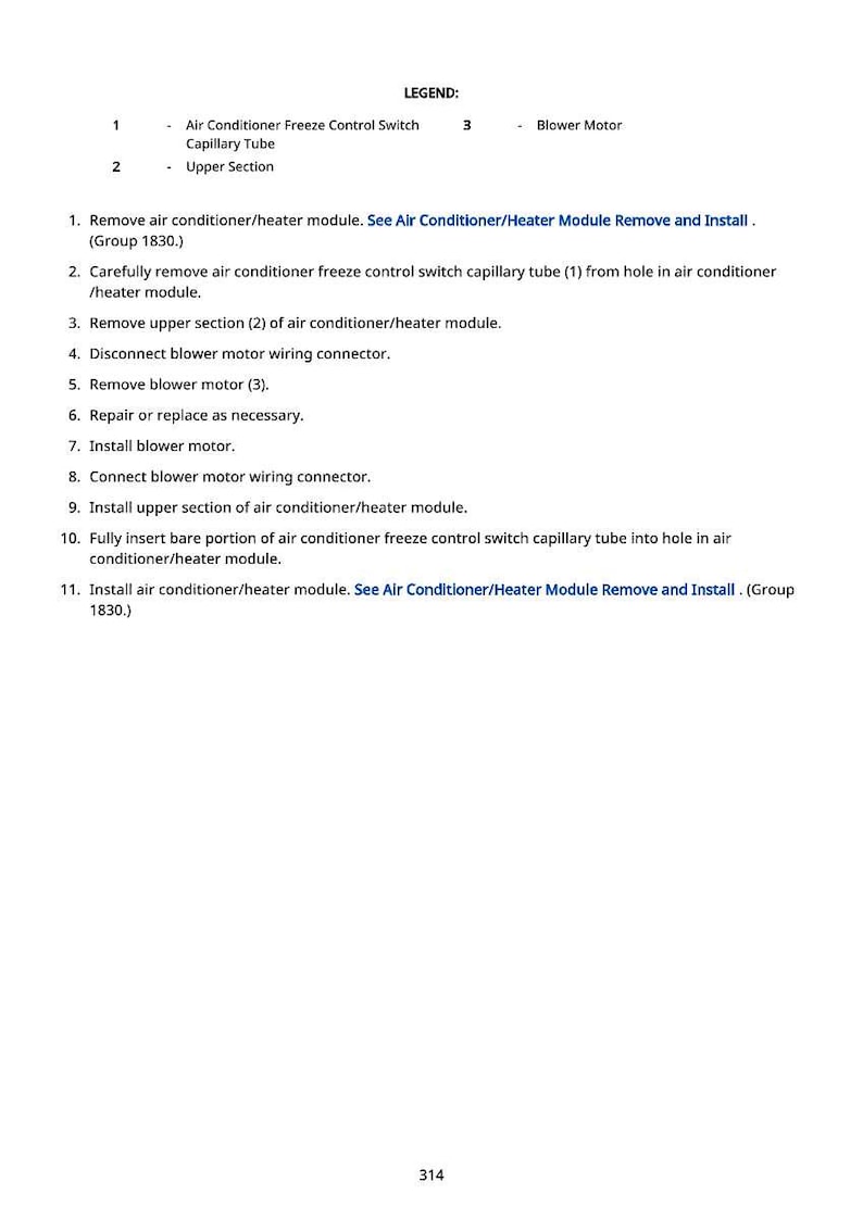 Puede incluir: Una p&aacute;gina blanca con instrucciones para la reparaci&oacute;n del aire acondicionado. La leyenda define piezas como el "Interruptor de control de congelaci&oacute;n del aire acondicionado" y el "Motor del ventilador". Las instrucciones est&aacute;n numeradas.
