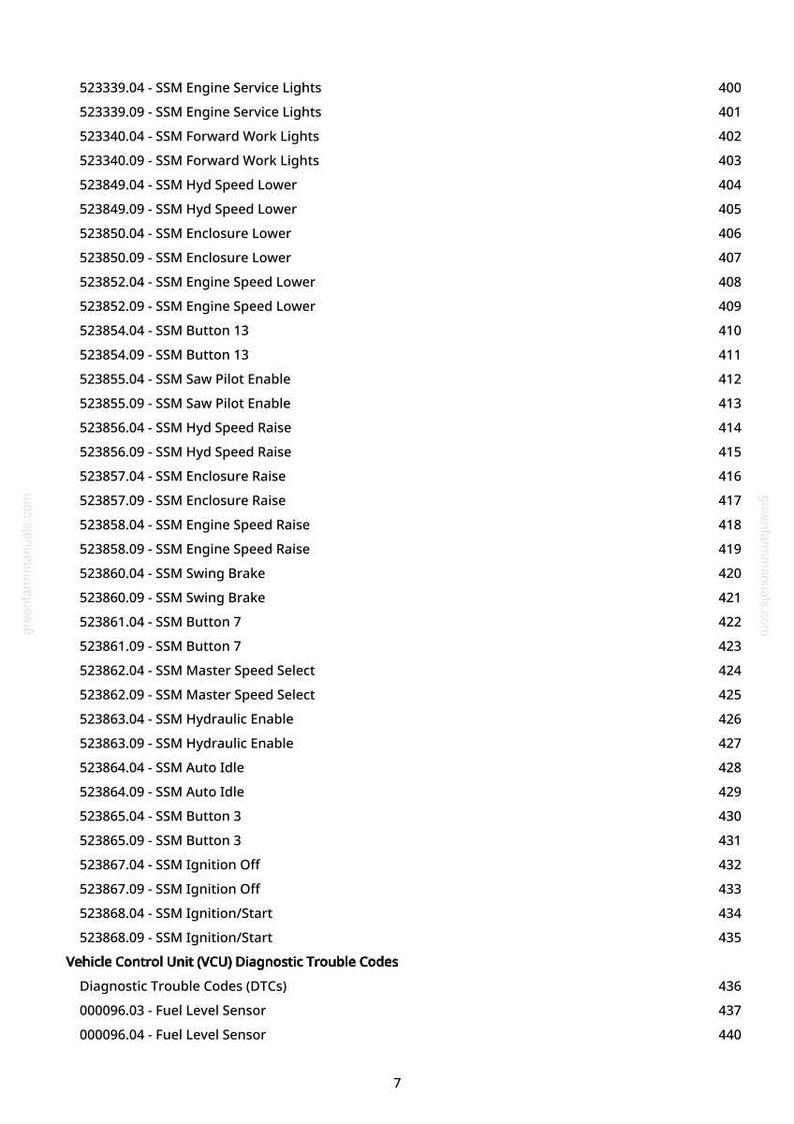 K&ouml;nnte beinhalten: Eine wei&szlig;e Seite mit einer Liste von Fahrzeugdiagnose-Fehlercodes und zugeh&ouml;rigen Informationen. Der Text enth&auml;lt Codes wie "SSM Engine Service Lights" und "Fuel Level Sensor" zusammen mit entsprechenden Nummern.