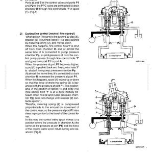 May include: Diagram of a swing PPC valve, illustrating its structure and function. The image includes detailed schematics with labels for ports, chambers, and control mechanisms. Text explains the valve's operation in neutral and fine control modes.