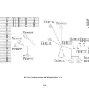 May include: A black and white wiring diagram labelled TX1350451-UN: Main Harness (W/B) Wiring Diagram (1 of 2). The diagram includes tables of data, lines, and various electrical components. The number 178 is at the bottom.