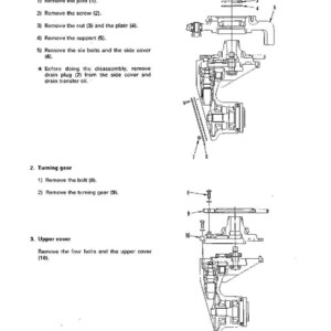Puede incluir: Diagrama t&eacute;cnico que muestra el desmontaje y montaje de componentes mec&aacute;nicos. Incluye instrucciones para quitar tornillos, tuercas y cubiertas. La imagen es una ilustraci&oacute;n t&eacute;cnica detallada.