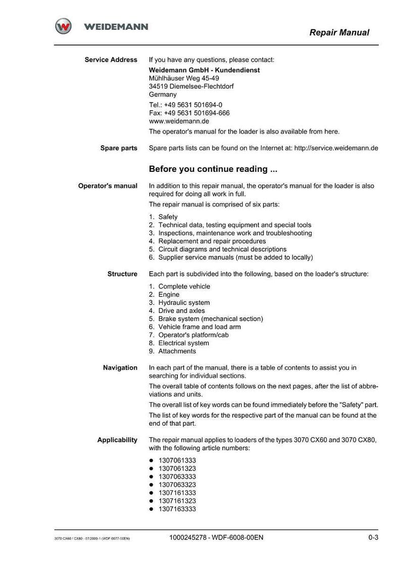 Weidemann 3070 Cx60 cx80 Wheel loader Repair Manual PDF | Service Workshop | Instant Download image 3