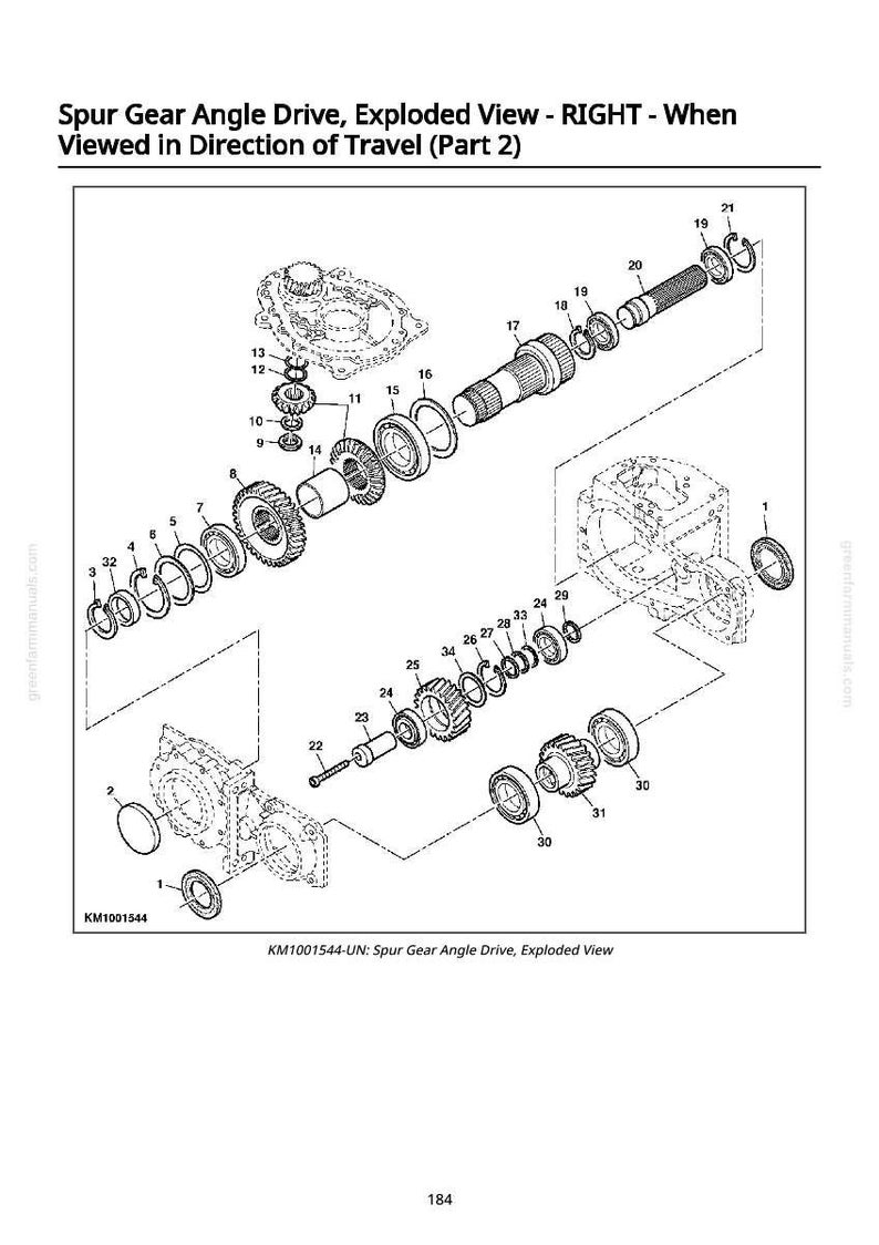 May include: An exploded view diagram of a spur gear angle drive, showing various mechanical components. The diagram includes gears, bearings, and shafts, with labels for each part. The image is in black and white.