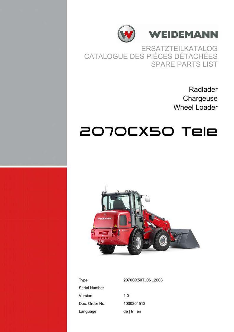 Manuale ricambi per pala gommata Weidemann 2070Cx50 tele 06 2008 in formato PDF / Catalogo illustrato / Download immediato immagine 2