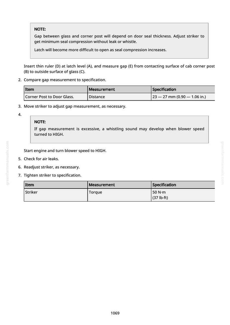 Op de afbeelding: Een pagina uit een handleiding met instructies voor het afstellen van een sluitplaat. Bevat metingen in mm en Newtonmeters. De tekst geeft stappen voor het controleren en aanpassen van de opening tussen de hoek en het glas.