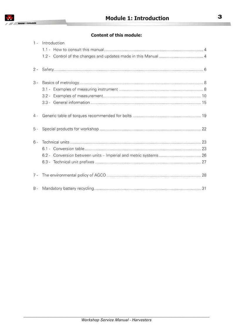 Massey Ferguson MF32 MF34 MF38 Skördetröska Servicehandbok PDF | Verkstadsreparation | Direktnedladdning bild 6