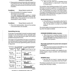 May include: A technical diagram from an automatic shift control system, detailing gearshifting time lag and safety functions. The document includes text, tables, and diagrams explaining the system's operation and safety features. The document is labeled "Figure 6-6. Gearshifting Time Lag."