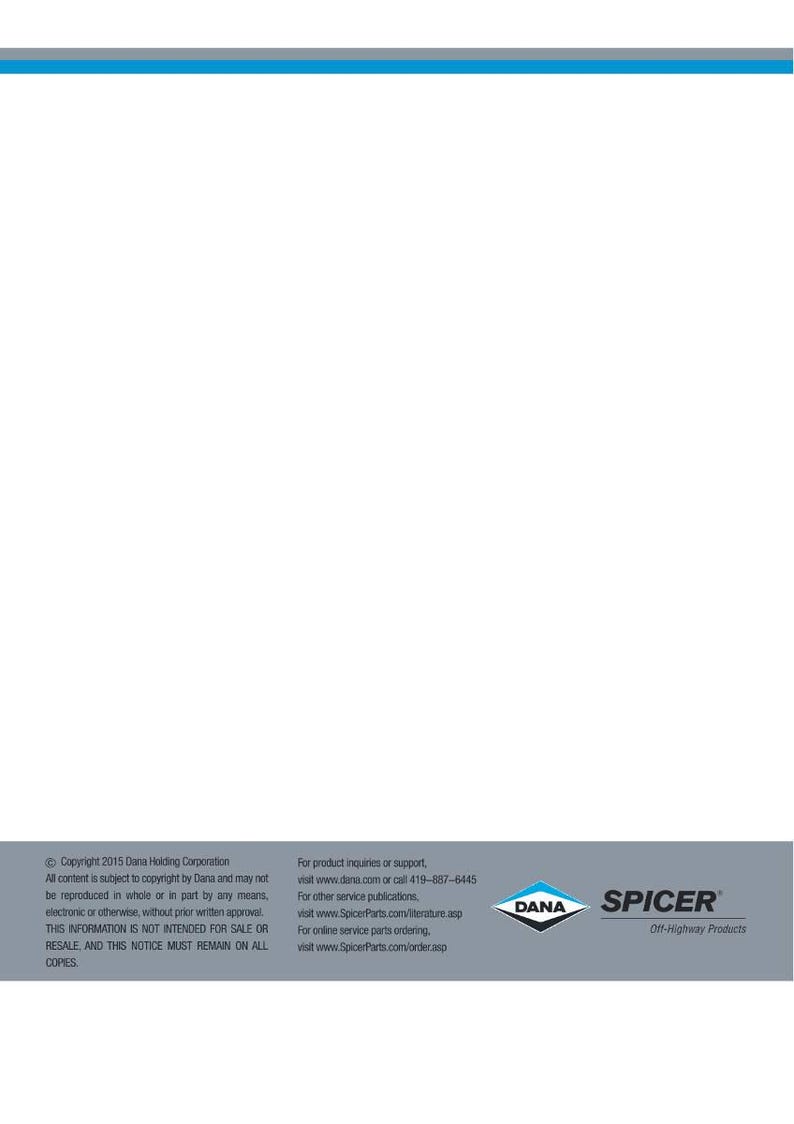 May include: A white background with text and logos. The text includes copyright information for Dana Holding Corporation and contact information for product inquiries. The Dana and Spicer logos are visible.