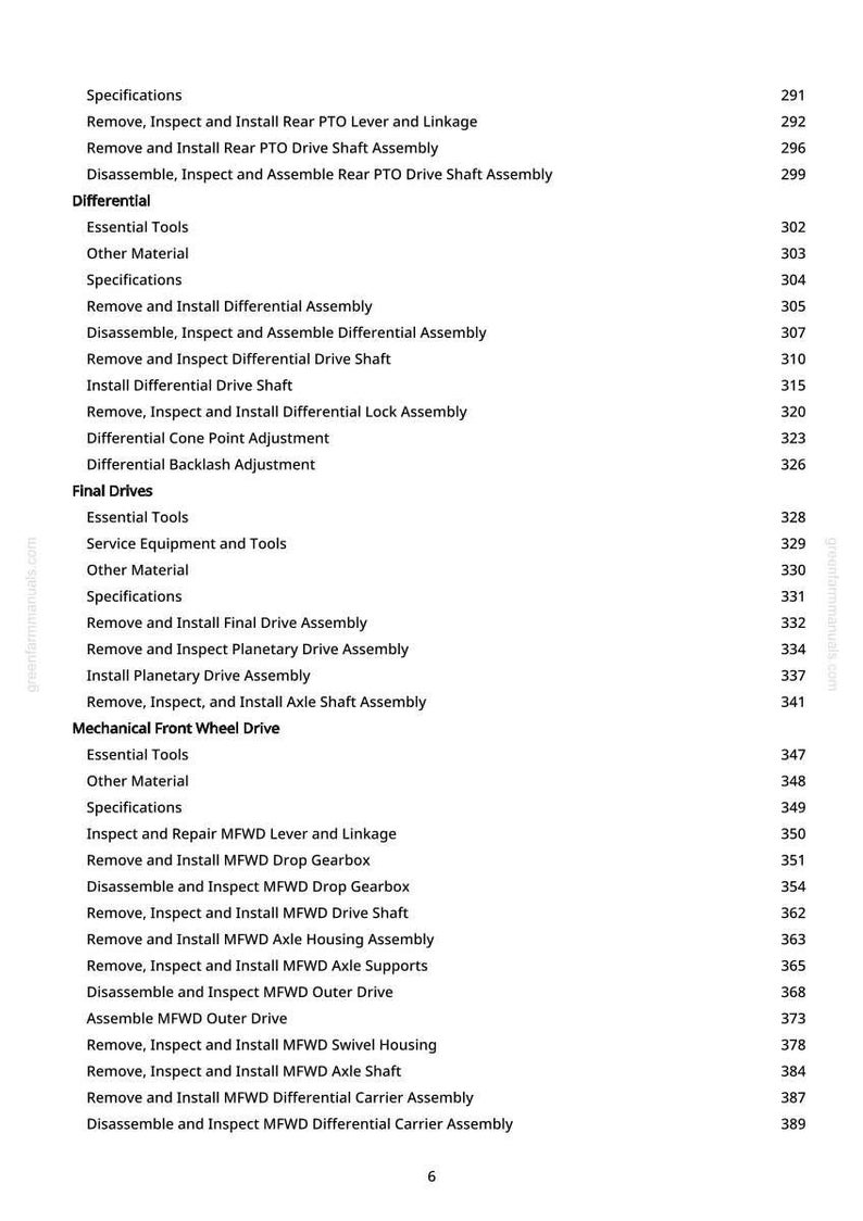 Puede incluir: Una p&aacute;gina de manual con especificaciones y procedimientos para componentes mec&aacute;nicos, incluyendo palancas de TDF, ejes de transmisi&oacute;n y conjuntos diferenciales. Texto negro sobre fondo blanco.