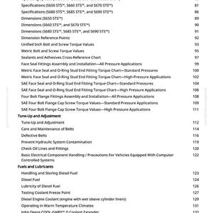 May include: A page from a manual with a table of contents. Topics include specifications, dimensions, torque values, and fuel handling. The text is black on a white background, with a website address in the corner.