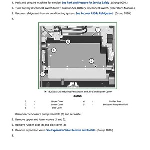 May include: Diagram of a heater core and evaporator core removal and installation process. The image includes a detailed diagram of the air conditioning cover with numbered components and a legend. Text instructions are also provided.