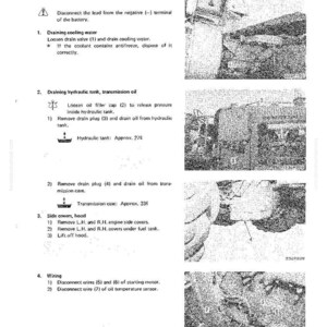 Pu&ograve; includere: Pagina di un manuale intitolata "Smontaggio e assemblaggio" per la manutenzione del motore. Il testo include i passaggi per lo scarico dei fluidi, la rimozione dei coperchi e la scollegamento dei fili. La pagina presenta diagrammi e illustrazioni.