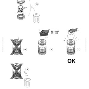 May include: Technical diagram with exploded views of mechanical components, including cylindrical parts with grooves and internal mechanisms. The diagram includes the text "OK" and measurements in US units.