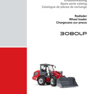 May include: A red and gray wheel loader, model RL50LP, is featured on a white background. The image includes the Weidemann logo and text in multiple languages, including "Spare parts catalog" and "Wheel loader."