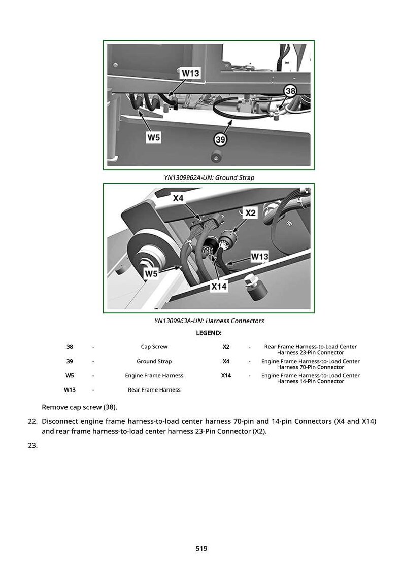 Puede incluir: Diagrama de componentes mec&aacute;nicos con etiquetas. Incluye una correa de tierra, un tornillo de cabeza cil&iacute;ndrica y conectores de arn&eacute;s. El texto incluye "YN1309962A-UN: Ground Strap" y "YN1309963A-UN: Harness Connectors".