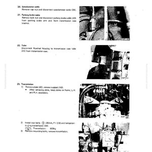 Puede incluir: Una p&aacute;gina de un manual que detalla el desmontaje y montaje de una transmisi&oacute;n hidrodin&aacute;mica. El texto incluye instrucciones para quitar cables, tubos y pernos, con diagramas y medidas en mil&iacute;metros y kilogramos.