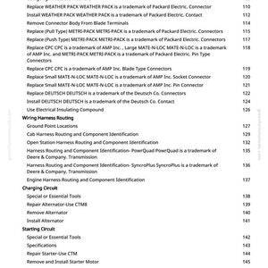 May include: A manual page detailing connectors, wiring harness routing, charging circuits, and starting circuits. The text lists various connector types and related procedures, with page numbers.