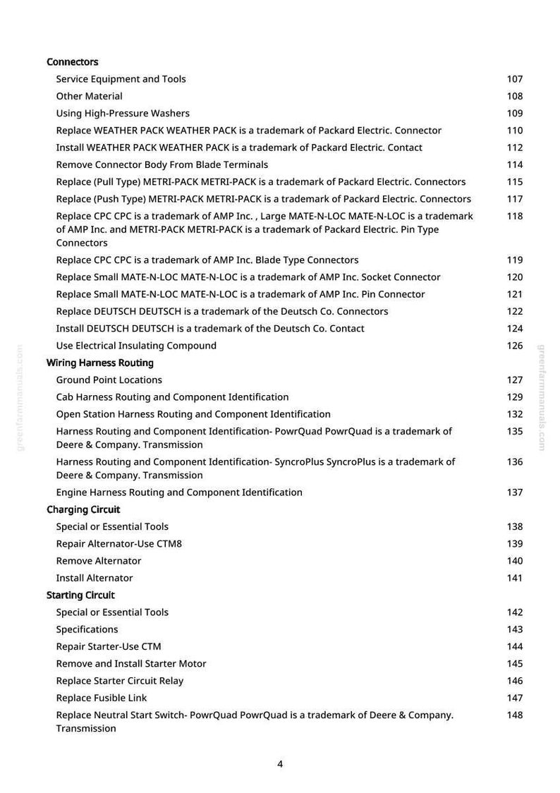 May include: A manual page detailing connectors, wiring harness routing, charging circuits, and starting circuits. The text lists various connector types and related procedures, with page numbers.