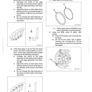 May include: Diagram from a manual showing the disassembly and assembly of a differential assembly. Includes illustrations of gears, seals, and instructions for adjusting components. Text includes part numbers and tool references.