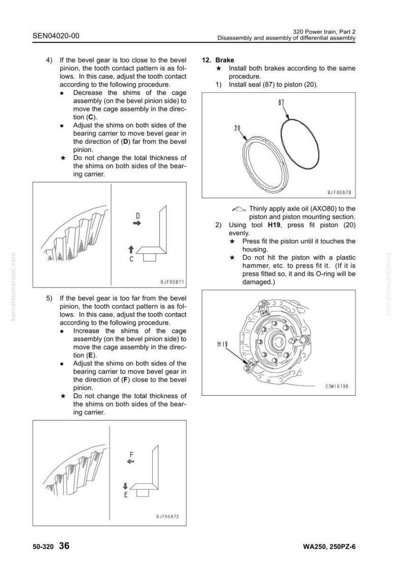 May include: Diagram from a manual showing the disassembly and assembly of a differential assembly. Includes illustrations of gears, seals, and instructions for adjusting components. Text includes part numbers and tool references.