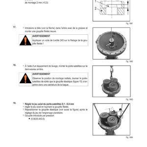 May include: A technical diagram with instructions for mechanical intervention. The document includes illustrations of components, such as a goupille &eacute;lastique and porte-satellites, with measurements in millimetres. Warnings and steps are provided for assembly and adjustment.