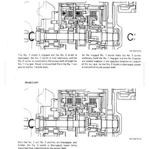 Puede incluir: Diagrama t&eacute;cnico de un componente mec&aacute;nico, con las etiquetas "REVERSE (REAL-OUT)" y "BRAKE-OFF." La imagen incluye dibujos lineales detallados y texto explicativo. El diagrama es en blanco y negro.