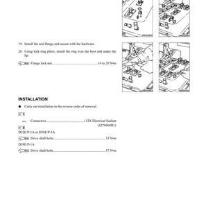 May include: A technical diagram with instructions for disassembly, assembly, and installation of mechanical components. The diagram includes illustrations, torque specifications, and part numbers for various connectors and bolts.