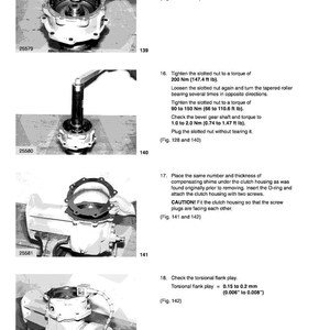 May include: An exploded view of a car chassis with various components, including a crown wheel shaft, external carrier, and slotted nut. The image includes text with instructions for assembly and torque specifications in ft lb.