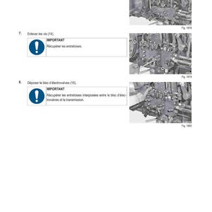 Op de afbeelding: Een pagina uit een handleiding getiteld "M&Eacute;THODE D'INTERVENTION" met diagrammen en instructies. De stappen omvatten het verwijderen van pijpen, schroeven en een elektroventielblok. De diagrammen tonen mechanische componenten met labels en figuren.