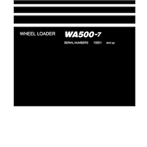 May include: A white document with black text. The text reads "Shop Manual" at the top, followed by "Wheel Loader WA500-7" and serial numbers. The Komatsu logo is at the bottom.