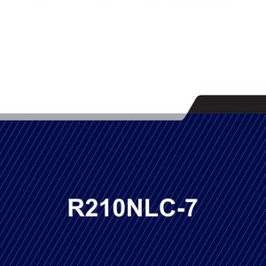 Op de afbeelding: Een servicemanual met de tekst "SERVICE MANUAL" in zwarte hoofdletters bovenaan. Daaronder een donkerblauwe achtergrond met witte diagonale lijnen en de tekst "R210NLC-7".