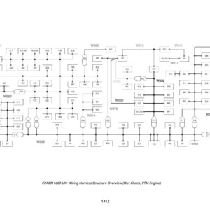May include: A detailed black and white wiring diagram, labeled with alphanumeric codes and lines, illustrating the structure of a wiring harness. The diagram includes text at the bottom indicating the overview of the wiring harness structure.