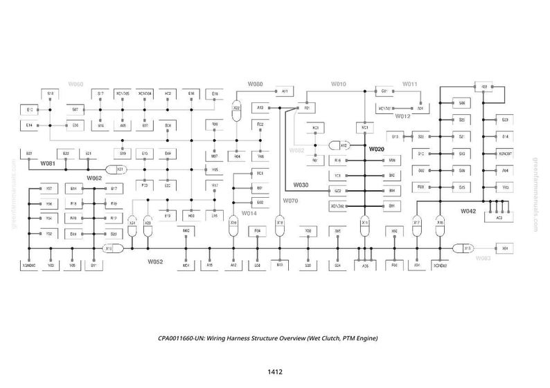 May include: A detailed black and white wiring diagram, labeled with alphanumeric codes and lines, illustrating the structure of a wiring harness. The diagram includes text at the bottom indicating the overview of the wiring harness structure.
