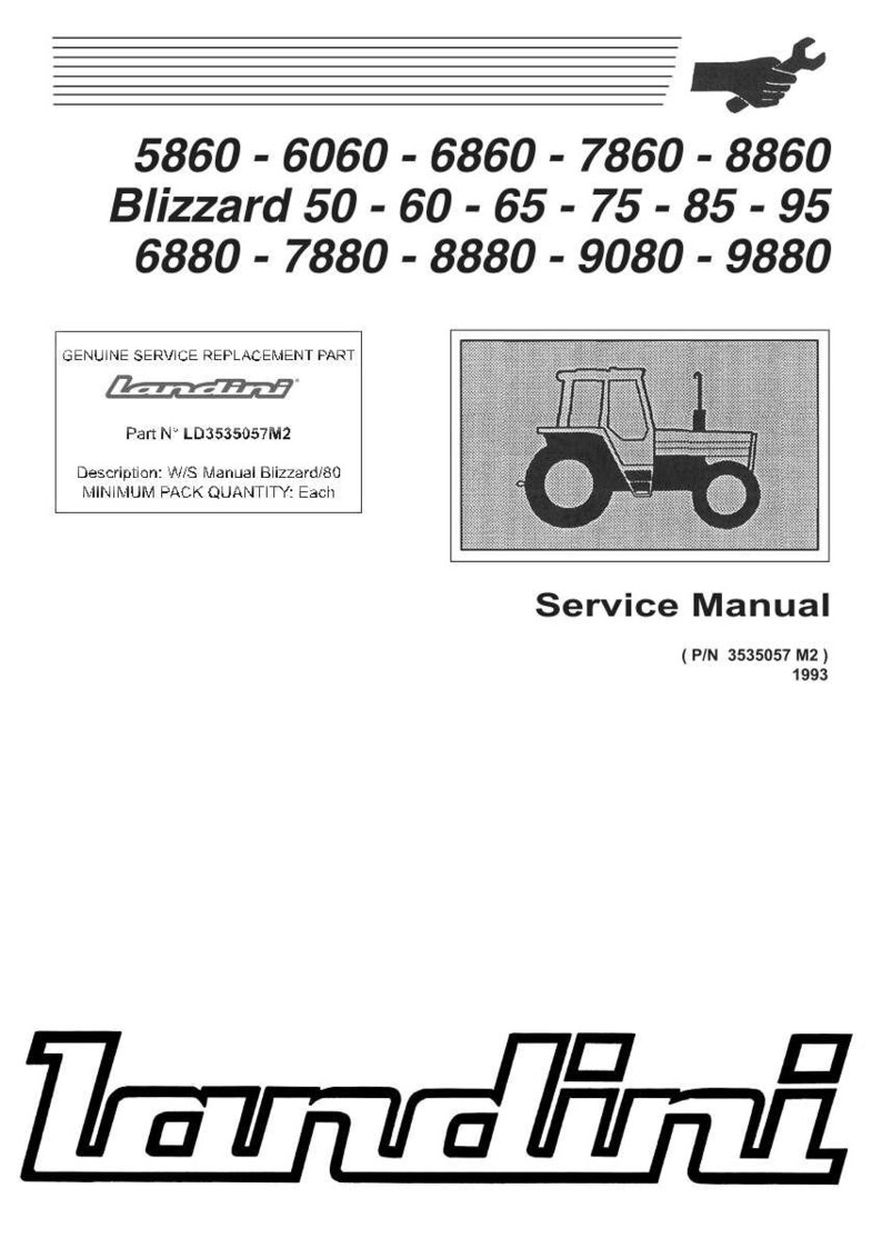 May include: A white service manual cover with black text and a tractor illustration. The manual includes model numbers and the Landini logo. The text includes "Service Manual" and "Genuine Service Replacement Part".