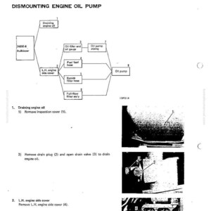 Puede incluir: Diagrama t&eacute;cnico que ilustra el desmontaje y montaje de una bomba de aceite de motor. Incluye componentes etiquetados como el filtro de aceite, la manguera de alimentaci&oacute;n de combustible y la bomba de aceite, con pasos numerados.