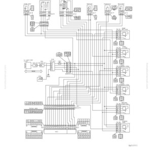 K&ouml;nnte beinhalten: Ein detailliertes Schaltbild f&uuml;r eine Klimaanlage mit zahlreichen elektrischen Komponenten und Verkabelungen. Das Diagramm enth&auml;lt Beschriftungen und Anschl&uuml;sse, mit dem Text "TROUBLESHOOTING" oben. Das Bild ist eine technische Illustration mit wei&szlig;em Hintergrund.