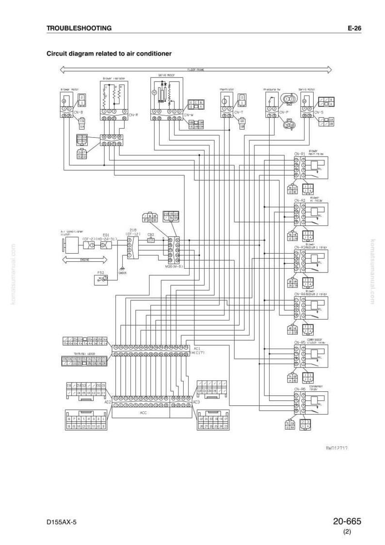 K&ouml;nnte beinhalten: Ein detailliertes Schaltbild f&uuml;r eine Klimaanlage mit zahlreichen elektrischen Komponenten und Verkabelungen. Das Diagramm enth&auml;lt Beschriftungen und Anschl&uuml;sse, mit dem Text "TROUBLESHOOTING" oben. Das Bild ist eine technische Illustration mit wei&szlig;em Hintergrund.