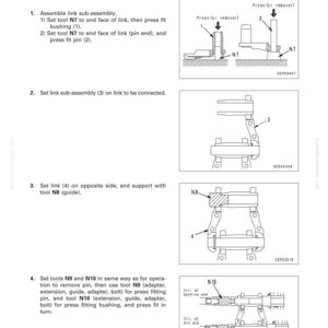 May include: Diagram illustrating the disassembly and assembly of a mechanical link. The image shows step-by-step instructions with labeled tools and components, including N7, N8, N9, and N10. The text includes instructions for pressing and fitting parts.