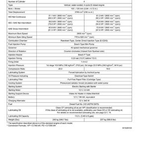 K&ouml;nnte beinhalten: Spezifikationstabelle f&uuml;r V3800DI-E2B und V3800DI-T-E2B Dieselmotoren. Enth&auml;lt Angaben zu Zylinderzahl, Bohrung, Hub, Hubraum, Leistung und Kraftstoff. Ma&szlig;e in cm, kg und Litern.
