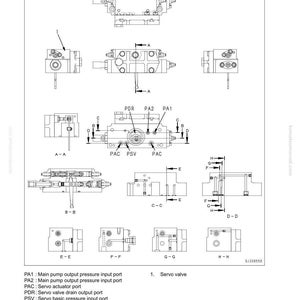 May include: Diagram of a servo valve with multiple views and labels. The image includes detailed technical drawings of the valve's components, labeled with letters and numbers for reference. Text includes "No. 3 pump rear servo."