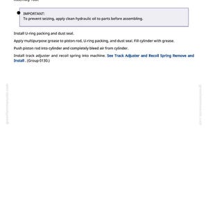 May include: A white page with black text detailing mechanical assembly instructions. The text includes steps for hydraulic jack use, spring tension release, and part installation. The page also features the website address greenfarmmanuals.com.