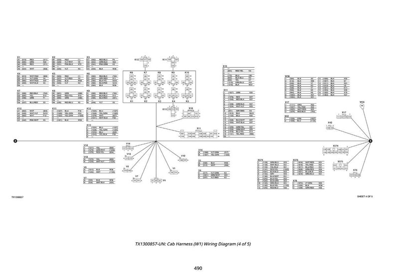 Peut inclure: Un sch&eacute;ma de c&acirc;blage en noir et blanc intitul&eacute; TX1300857-UN: Cab Harness (WT) Wiring Diagram (4 of 5). Le sch&eacute;ma comprend des symboles, des lignes et des zones de texte, avec le num&eacute;ro 490 en bas.
