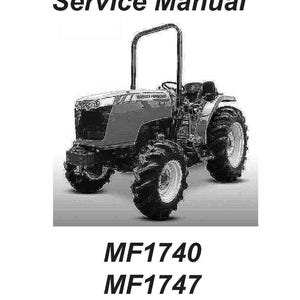 May include: A grayscale image of a Massey Ferguson MF1740 tractor. The tractor has large, knobby tires and a roll bar. The words "Service Manual" are at the top, with "MF1740" and "MF1747" below the tractor.