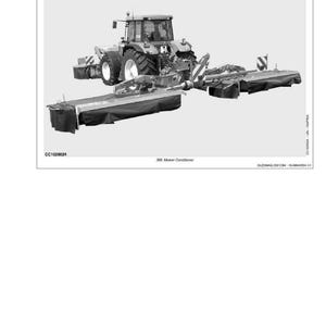 K&ouml;nnte beinhalten: Schwarz-Wei&szlig;-Illustration eines Traktors mit angebauten M&auml;haufbereitern. Das Bild enth&auml;lt den Text "Identification Views" und "381 and 388 Mower-Conditioners". Die Modellbezeichnung "388 Mower-Conditioner" ist ebenfalls zu sehen.