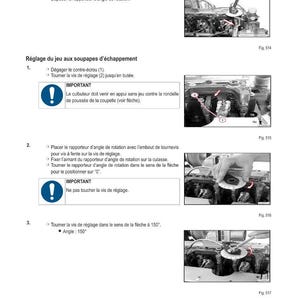 May include: A manual page with instructions for engine maintenance. It details the procedure for adjusting exhaust valve clearance, including diagrams and illustrations of tools and engine components.