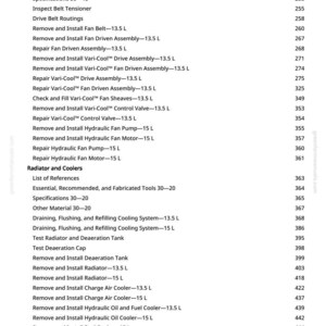 May include: A white and black printed page from a manual with a list of references and instructions for automotive repair, including fan belts, radiators, and cooling systems. The page numbers are on the right.